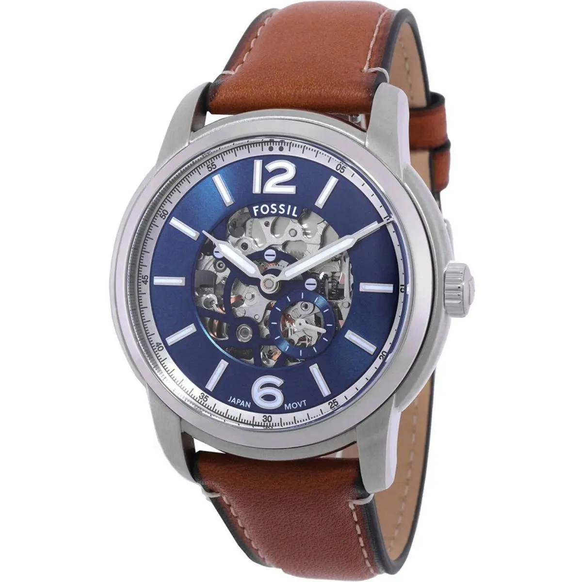 Fossil Men`s Watch Heritage Automatic Skeleton Dial Brown Leather Strap ME3263