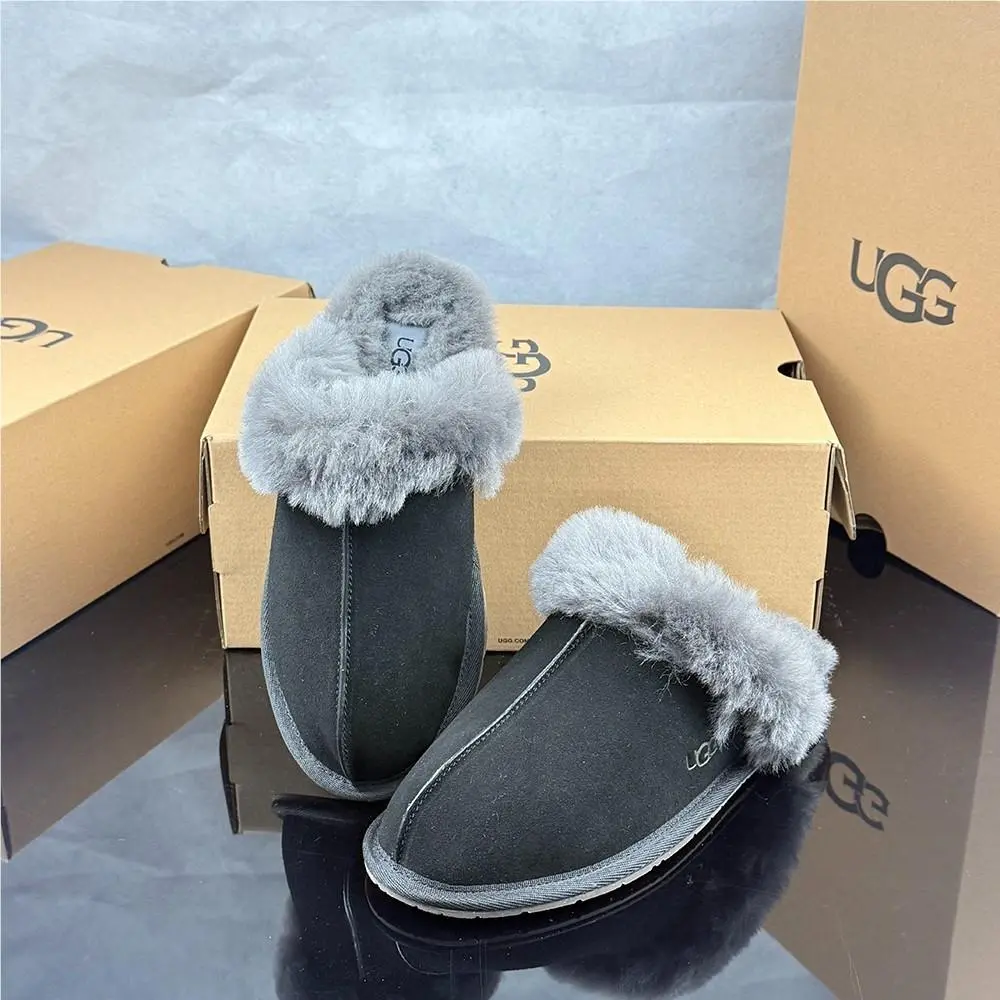 Ugg Women`s Scuffette II Wool Slippers Black/grey Suede Upper US6-11 Size Shoes