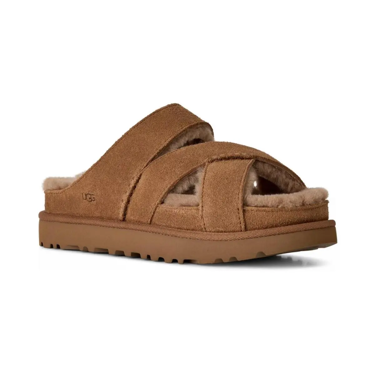 Women`s Ugg Greenport Cross Strap Open Toe Slide Sandals Chestnut