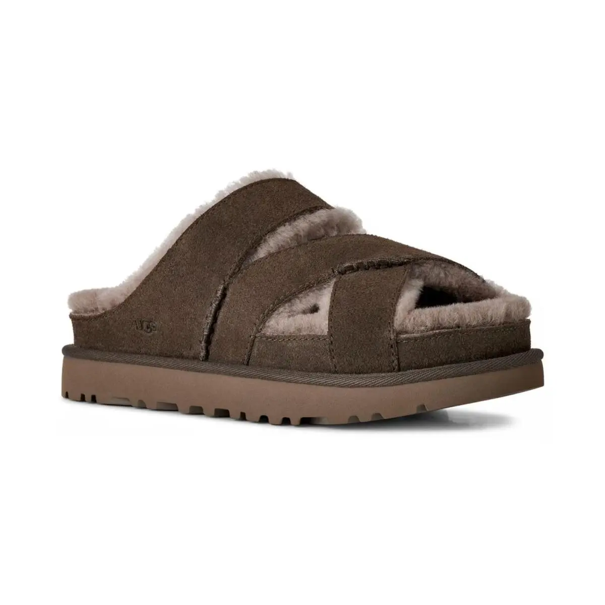 Women`s Ugg Greenport Cross Strap Open Toe Slide Sandals Dense Smoke