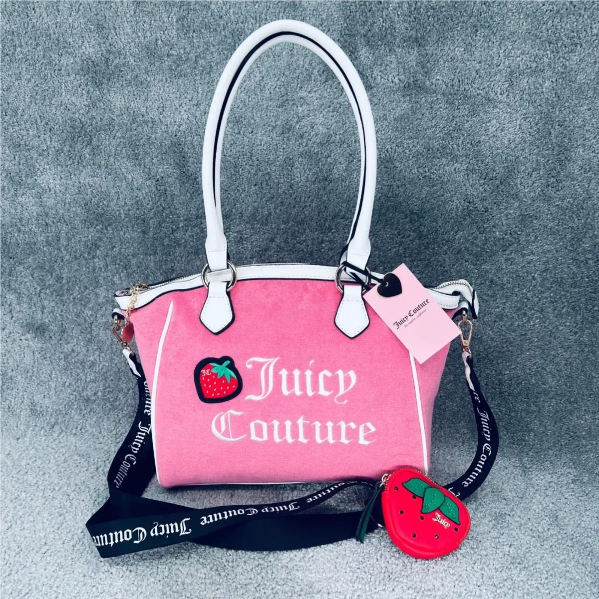 Juicy Couture Sweet N Juicy Apple Tote Pink Lemonade Velour Strawberry Bag