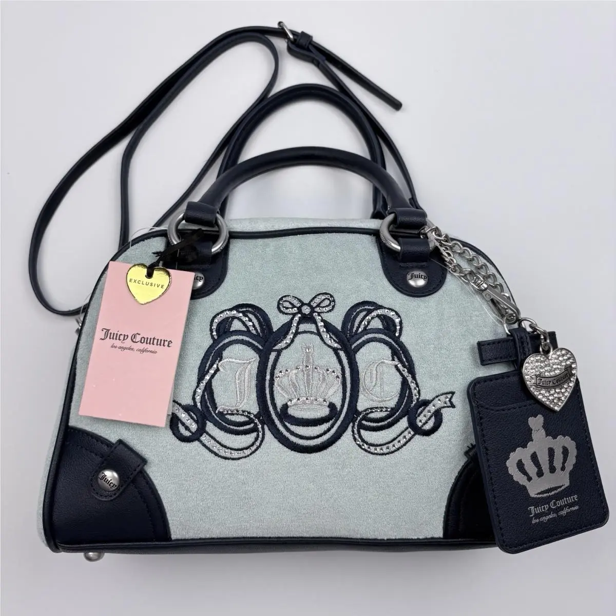Juicy Couture Lovers Club Bowler Bag Satchel Crossbody Pastel Turquoise Purse