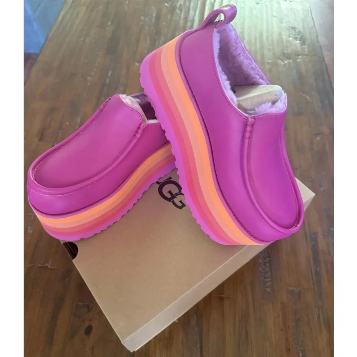 Ugg Urseen Platform Clogs Men`s 10/Womens 11 Pink Rainbow Sole Slip On Shoes