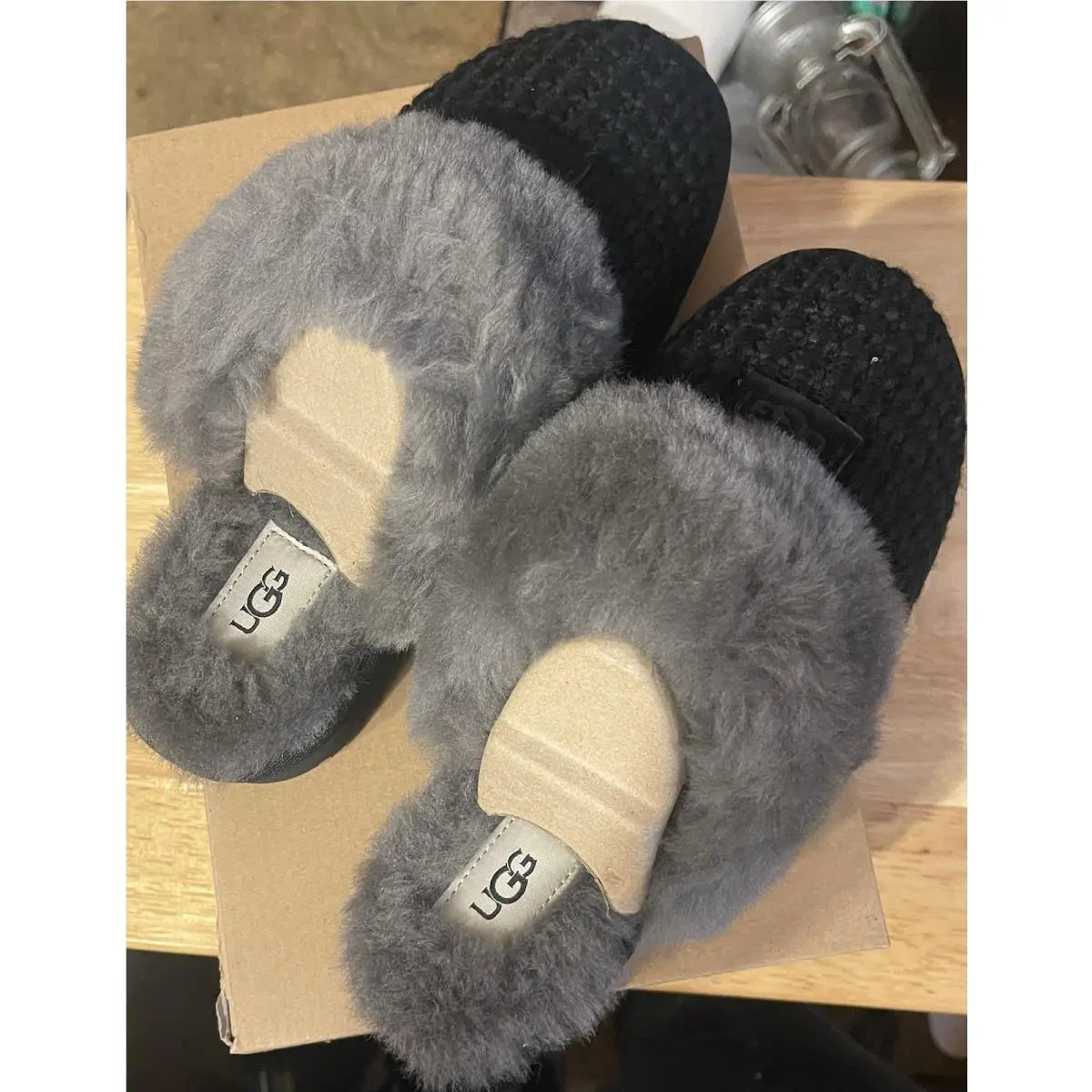 Ugg Brand Women`s Cozy Slippers Soft Knit Shoes Black Size 8