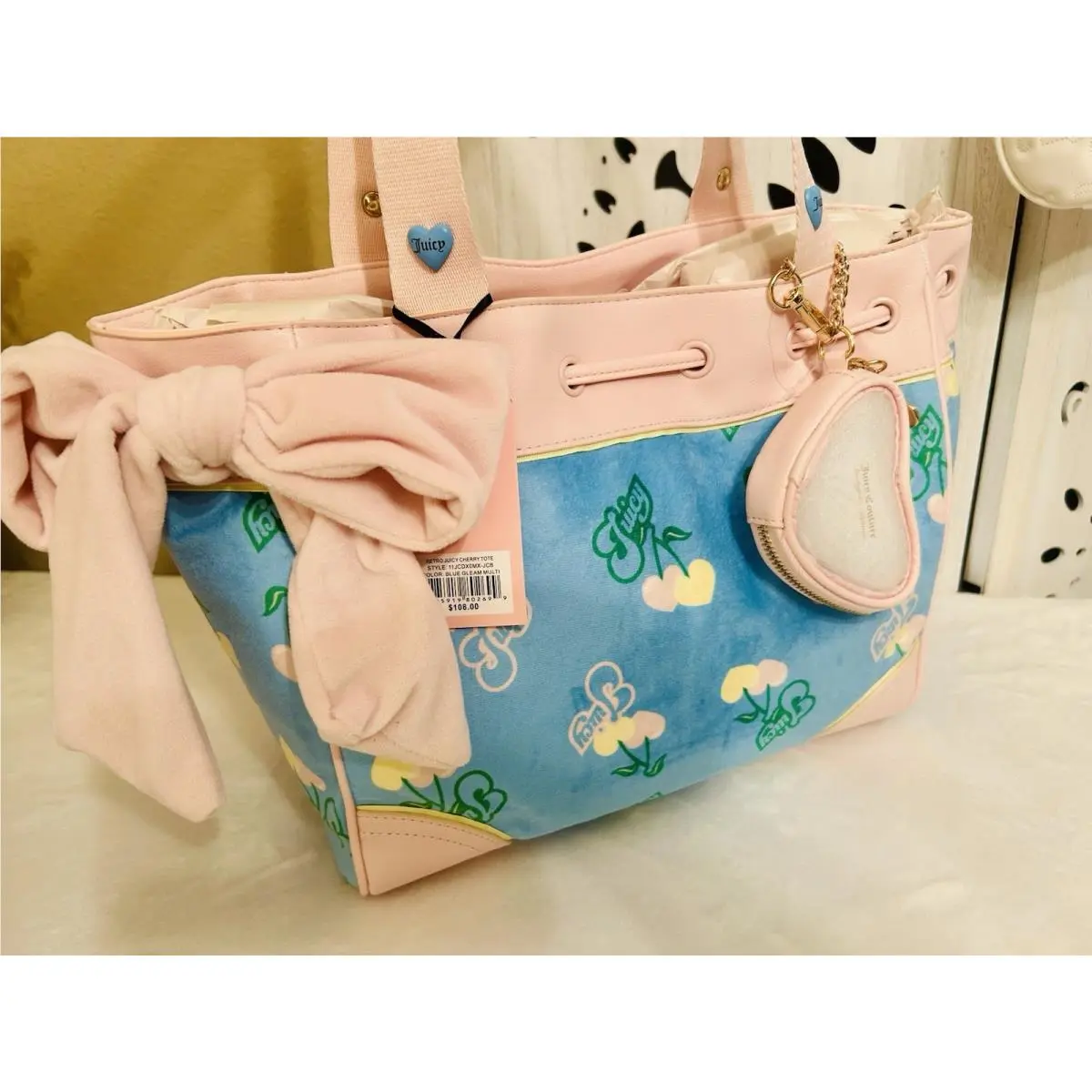 Juicy Couture Cherry Gelato Retro Blue Pink Daydreamer Tote Handbag Y2K