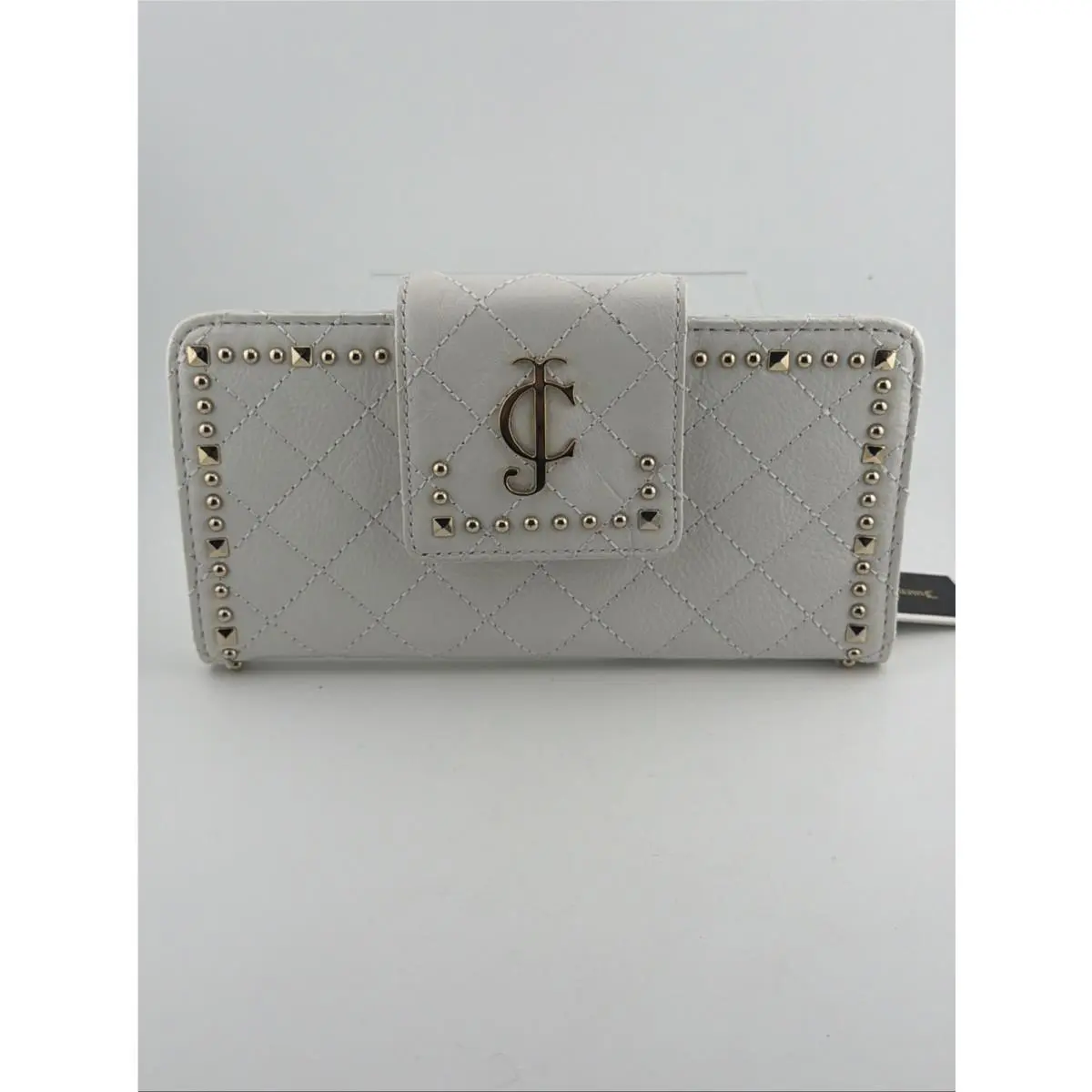 Juicy Couture Quilted Leather Studded White Snap Wallet Clutch