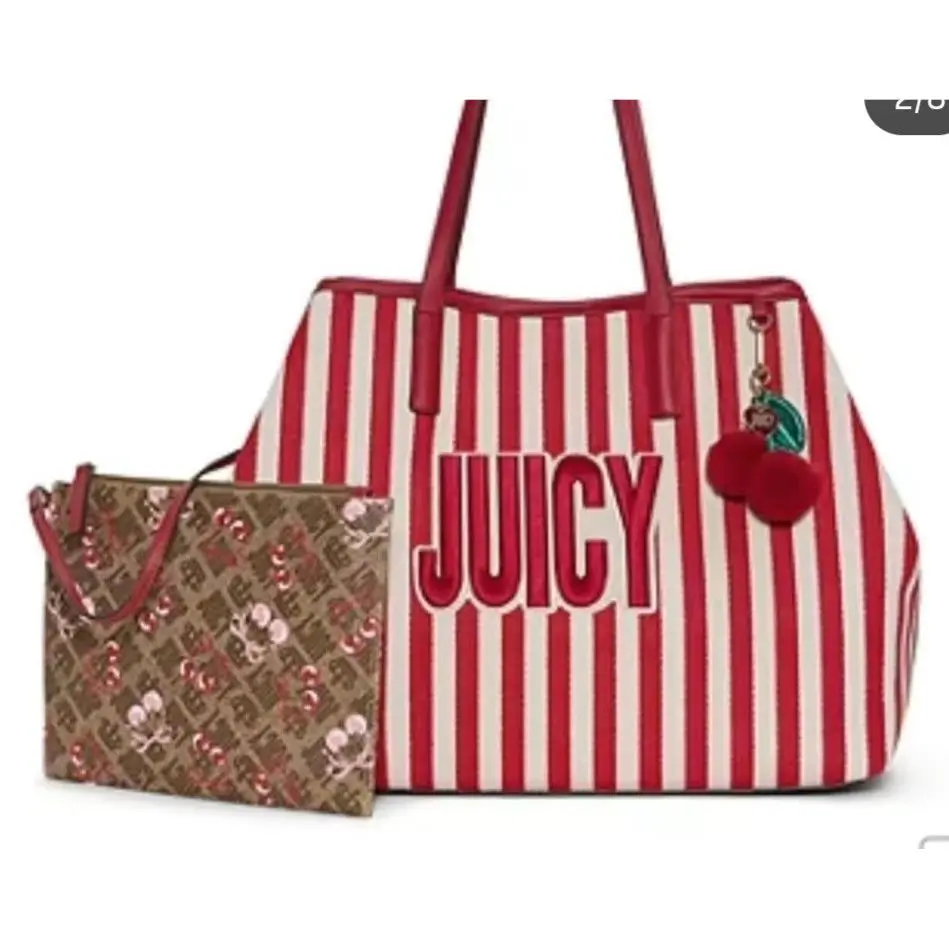 Juicy Couture Breezy Babe Cherry Tote - Striped Canvas Red