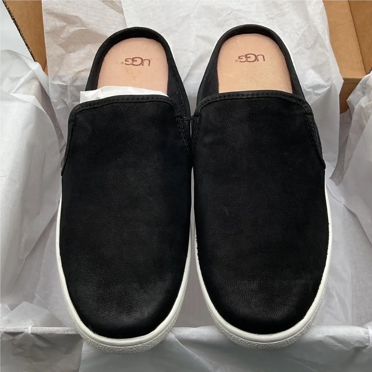 Ugg Jass Mule Black Leather Slip On Backless Sneakers Womens 10 1098529