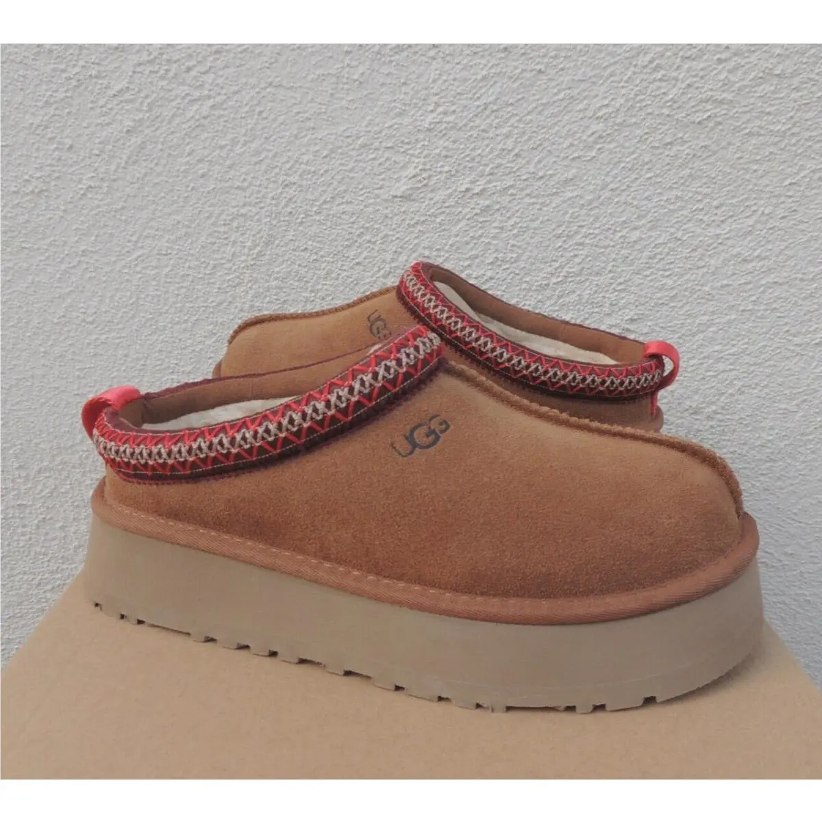 Ugg Tazz Chestnut Suede Platform Slippers Shoes Women US 12/ Eur 43