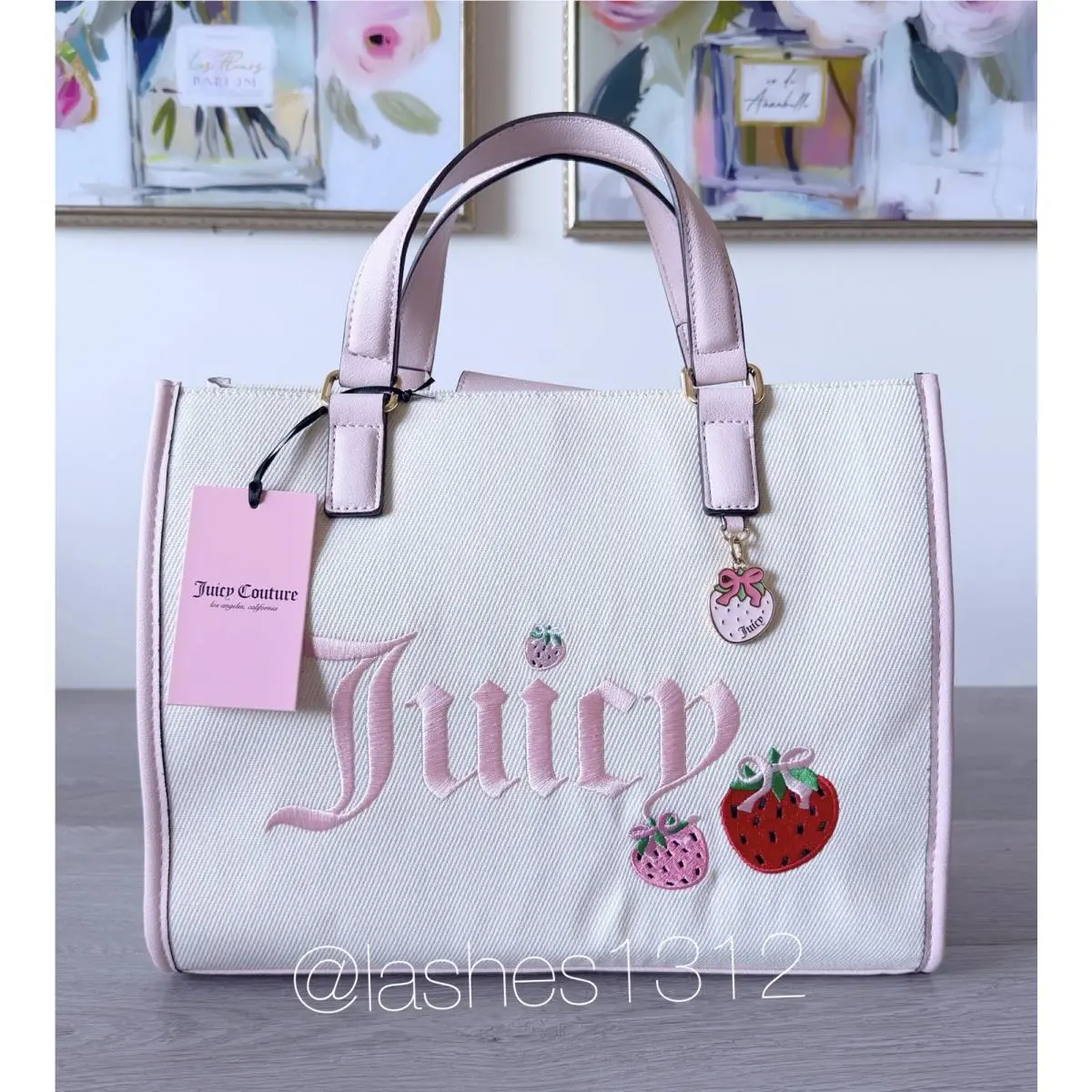 Juicy Couture Bag Berry Sweet Tote - Cream with Strawberries