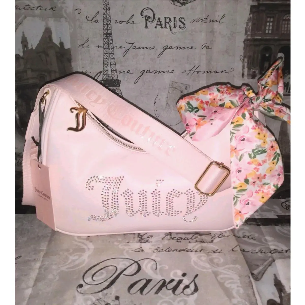 Juicy Couture Powder Blush Babypink Obsession X-body Bag Sash Jewels Bling