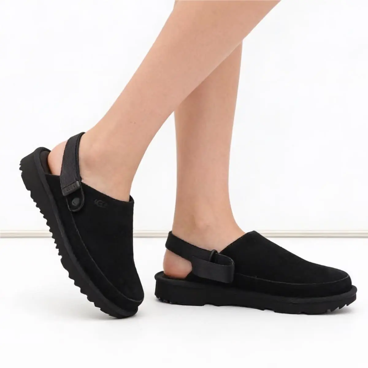Ugg Goldenstar Clog Black Suede Adjustable Strap Shoes Size 6