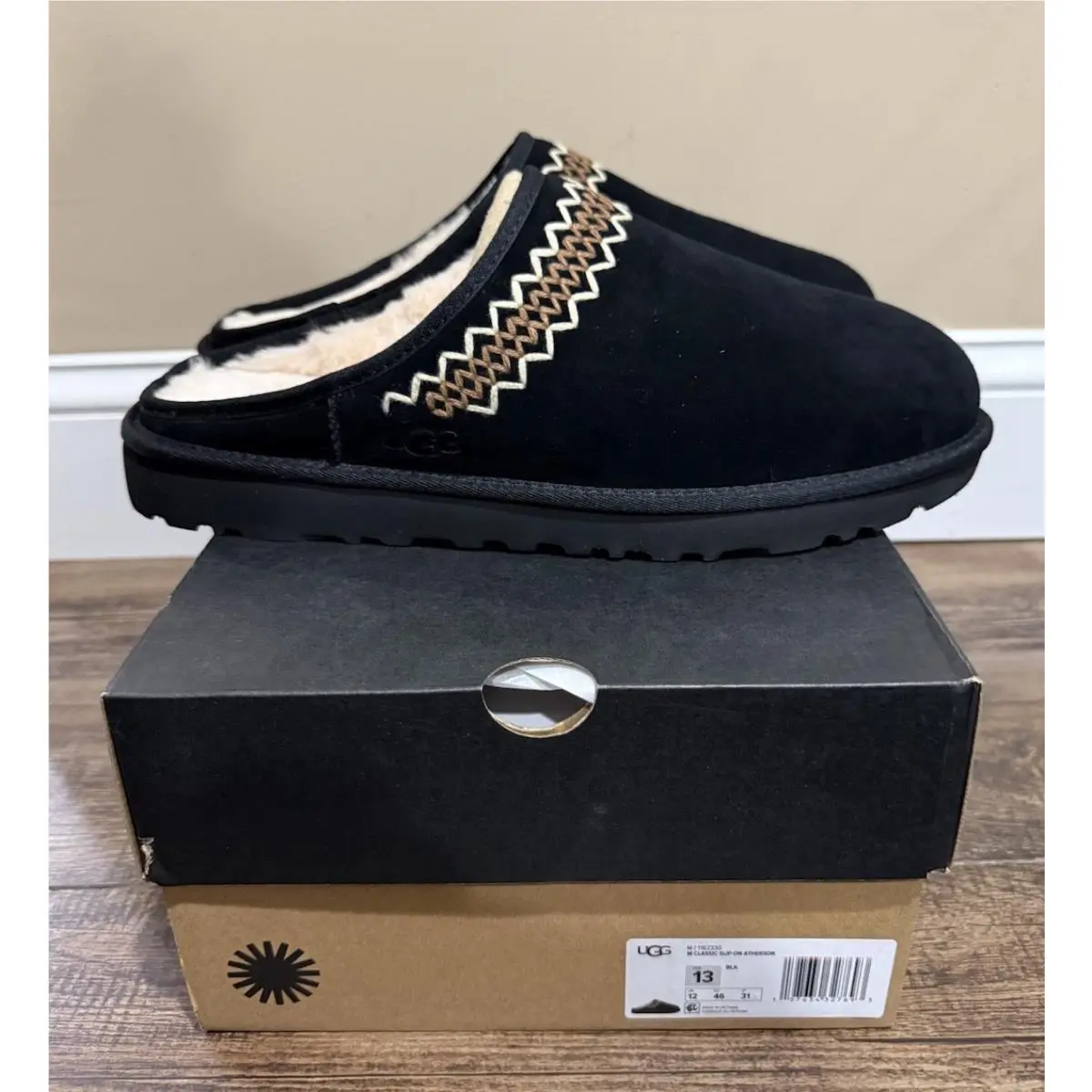Men’s Ugg Size 13 Classic Slip On Atherson Slipper Shoe Blk Black