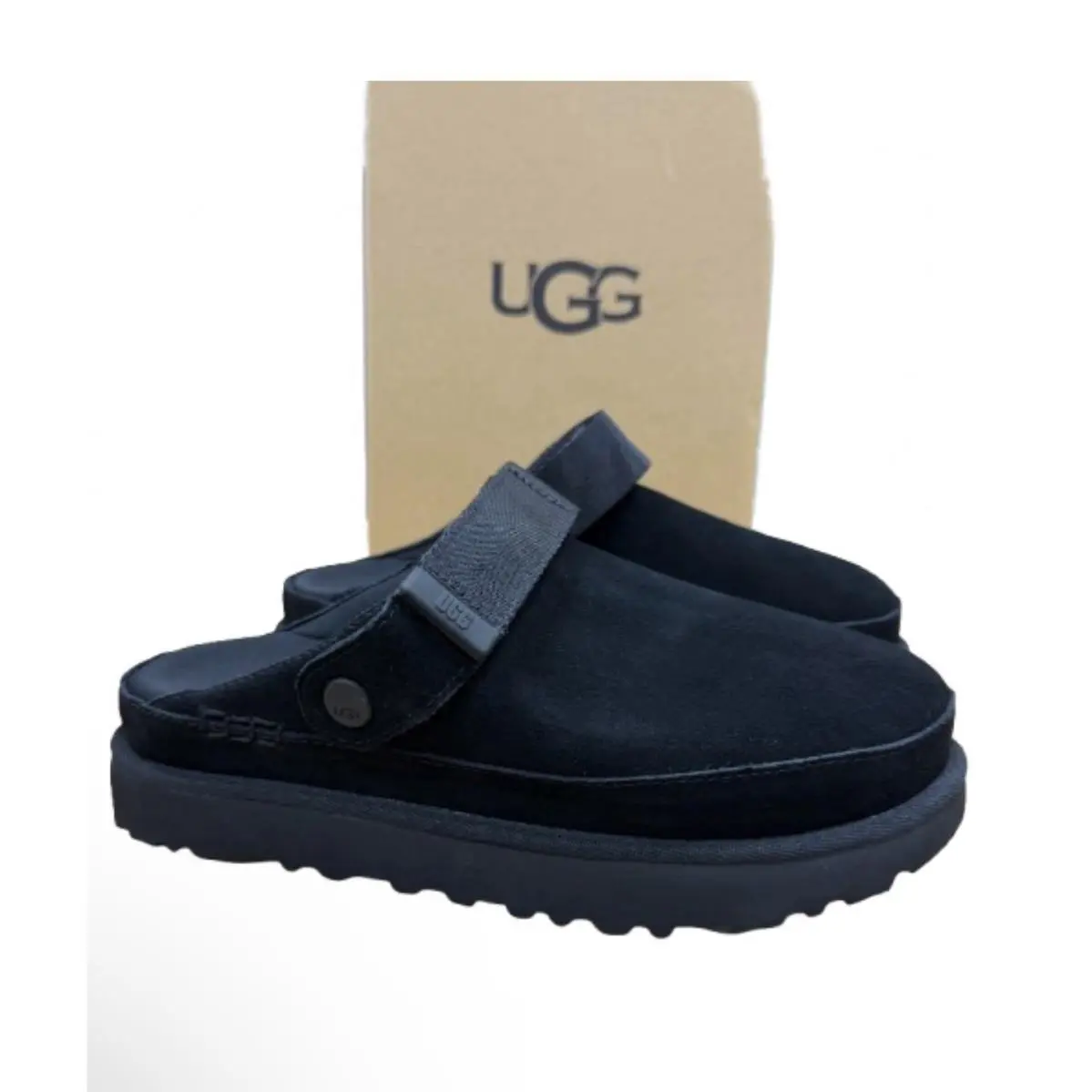 Ugg Goldenstar Slip-on Clogs Size 7 Black Suede Adjustable Heel Strap 1138252