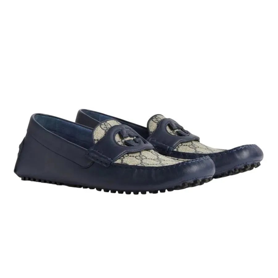 Men`s Gucci Blue Leather Interlocking G Driving Loafer Moccas