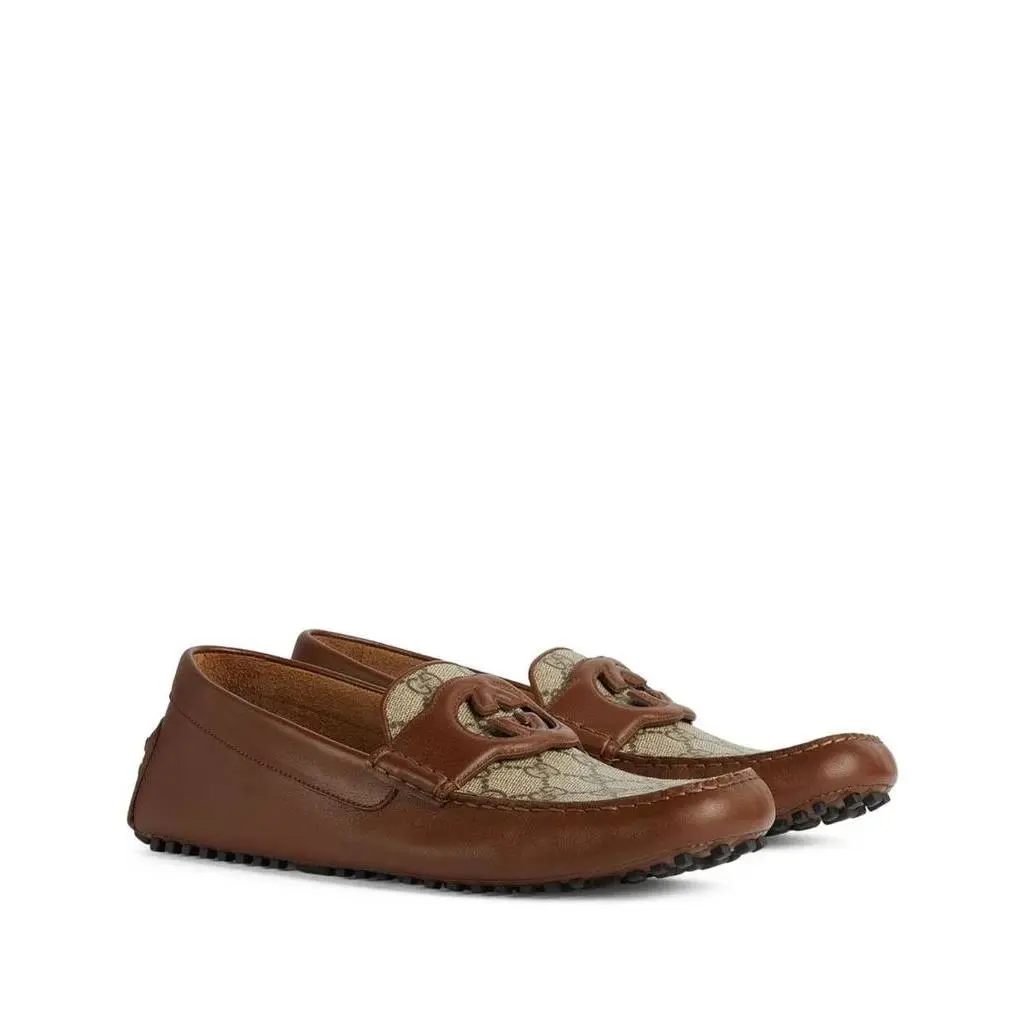 Men`s Gucci Brown Leather Interlocking G Driving Loafer Moccas