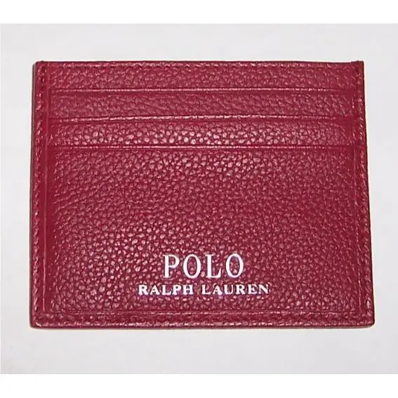 Polo Ralph Lauren Pebbled Wine Leather Raised Silver Logo Card Case Wallet