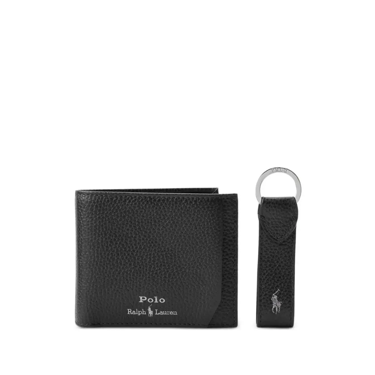 Polo Ralph Lauren Pebbled Leather Billfold Cardcase Wallet Key Fob Black-nwt