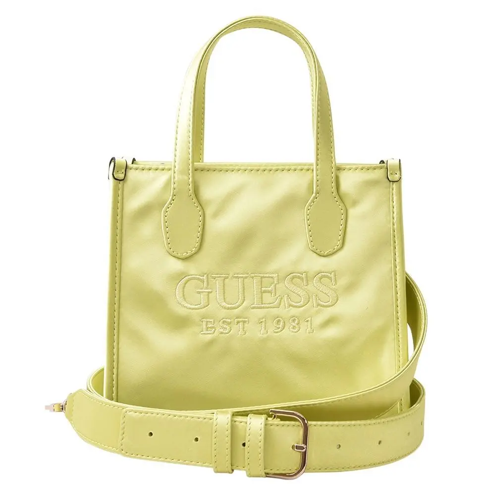 Guess Silvana Mini Women`s Tote Handbag Satin 2-Compartment Chartreuse