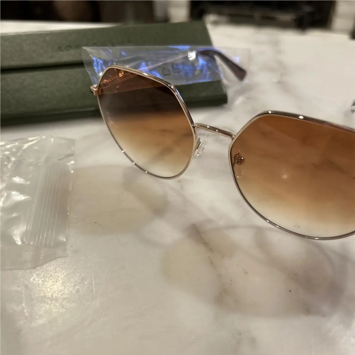 Longchamp Sunglasses Womens Gold Geometric Brown Gradient Oversized LO154S