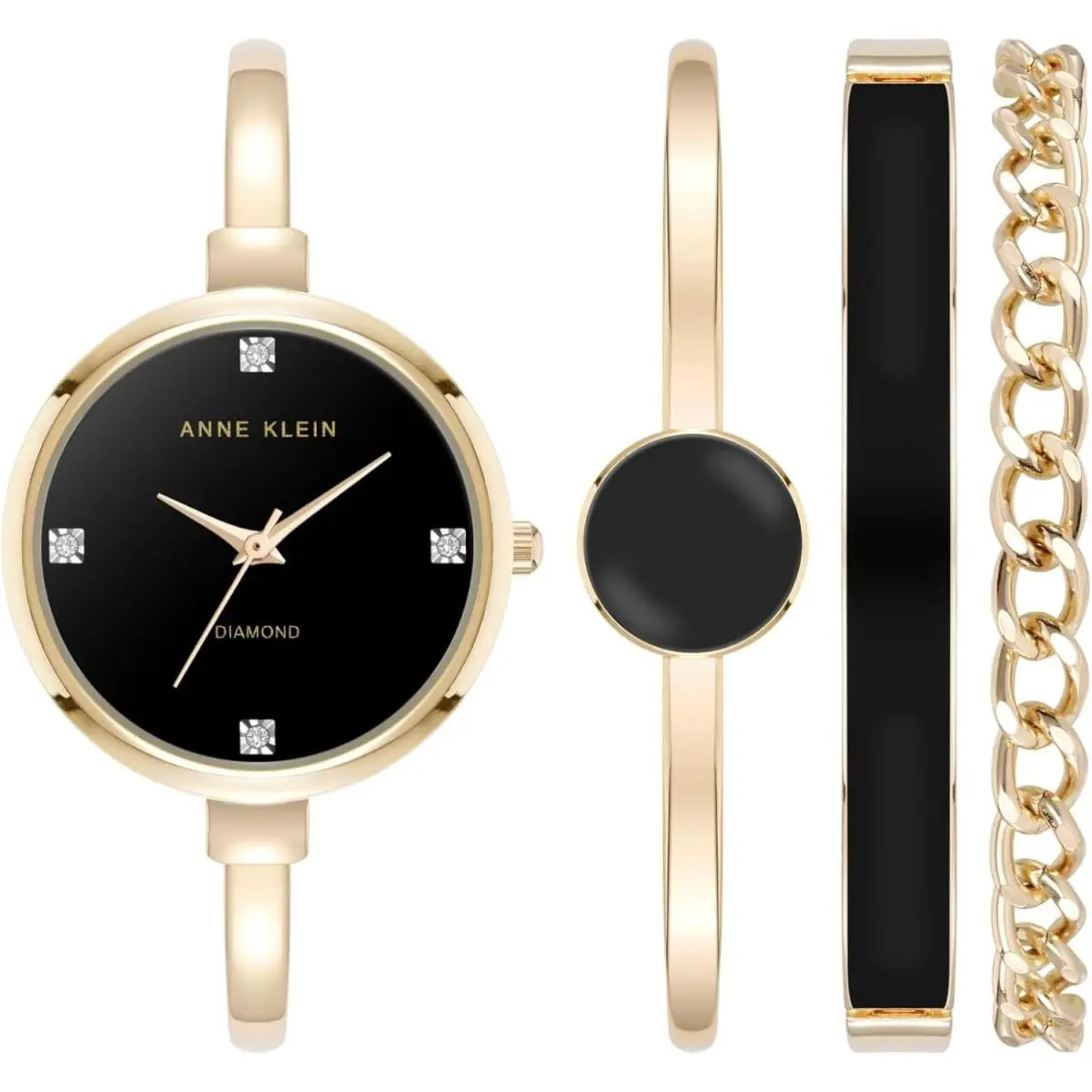 Anne Klein Women`s AK/5142BKSD Black Dial Bangle Watch and Bracelet Set
