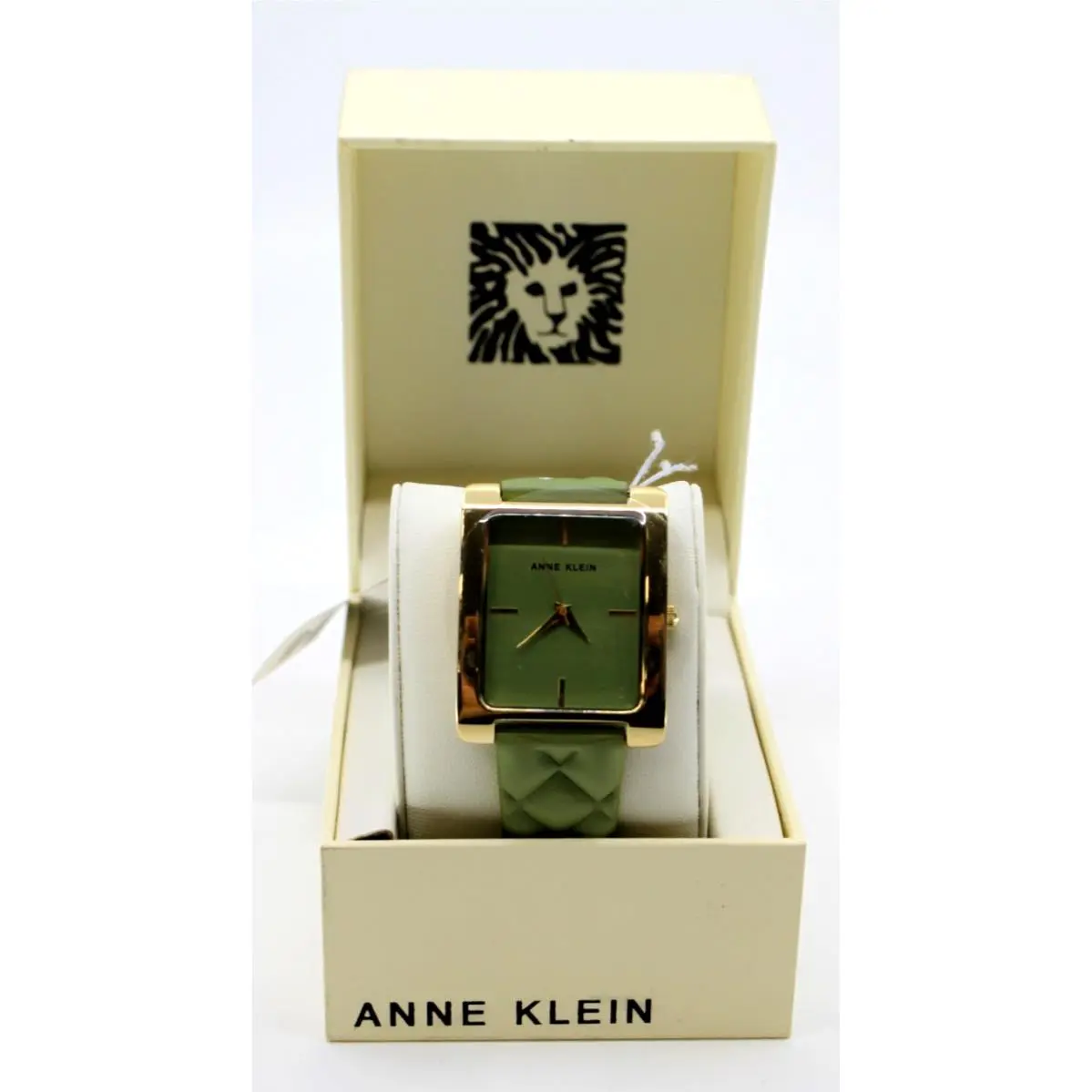 Anne Klein AK/4134GNGN Women’s Green Dial Gold Tone Square Watch Box