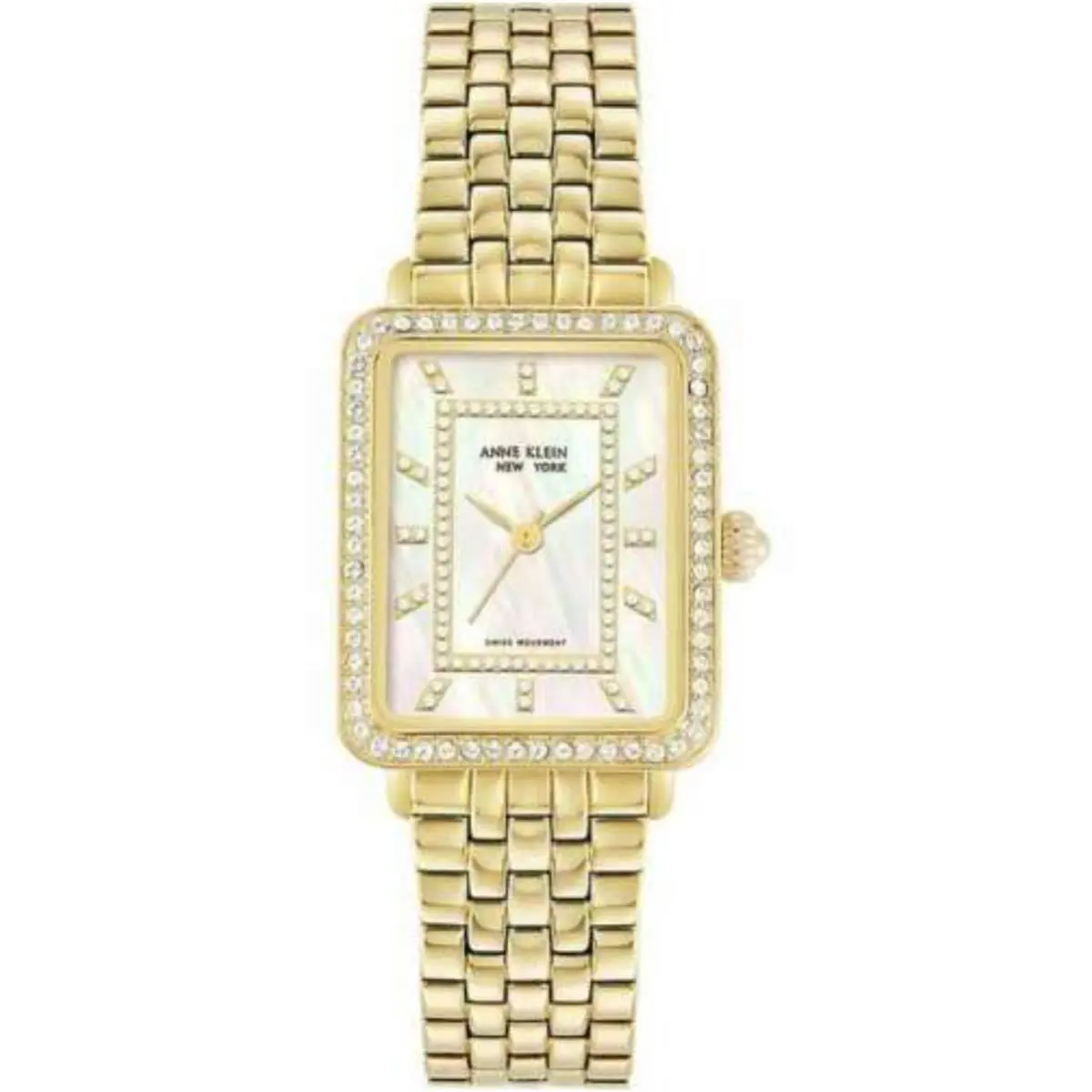 Anne Klein York 12/2332MPGB Tank Mother-of-pearl Dial Crystal Accented Watch
