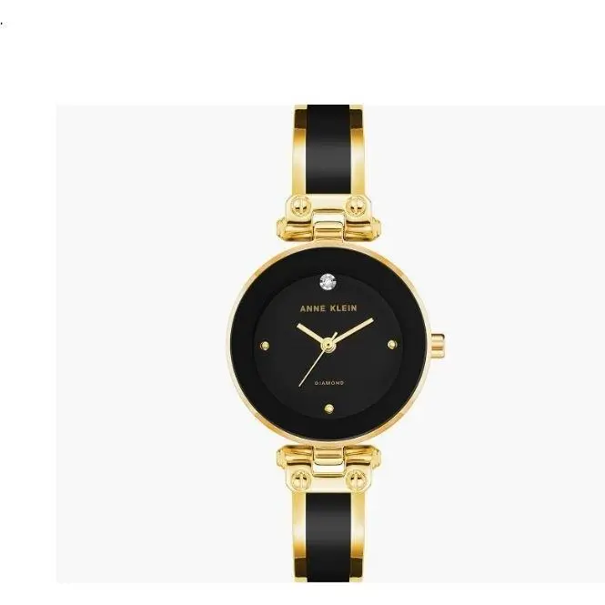 Anne Klein Women`s 1980bkA2155 Black Gold-tone Dial and Black Leather Band