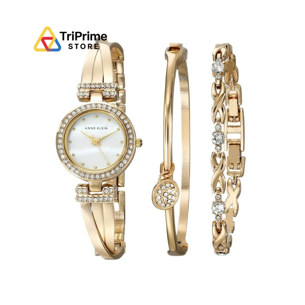 Anne Klein Women`s Premium Crystal Accented Bangle Watch and Bracelet Set Gold