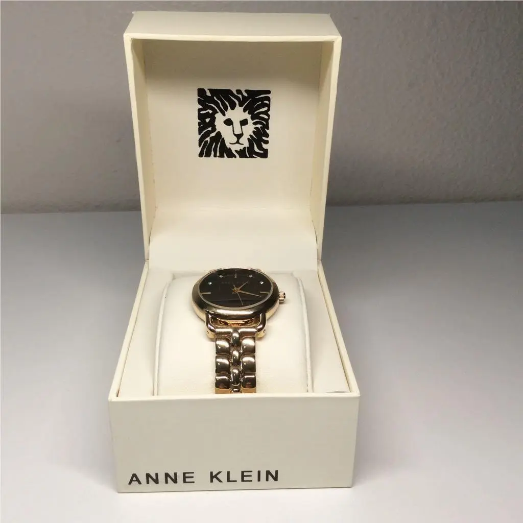 Anne Klein Signature Round Crystal Accented Dial Watch – Gold Tone – 30mm –