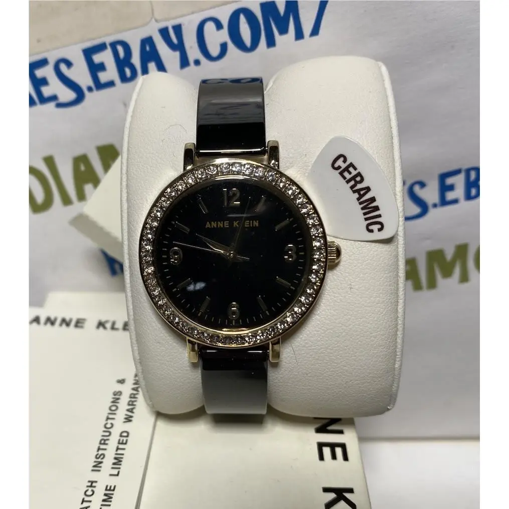 Anne Klein Woman`s 31mm Crystals Bezel Black Ceramic Watch AK/2348BKDB