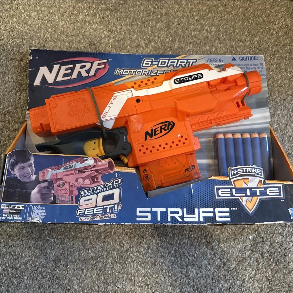 Nerf Stryfe Orange N Strike 6 Dart Semi Auto Elite XD 2014 Motorized Blaster