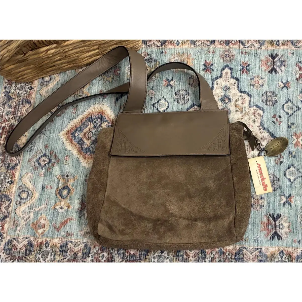 Kenneth Cole NY Vintage Brown Suede Leather Crossbody Bag Y2K Deadstock