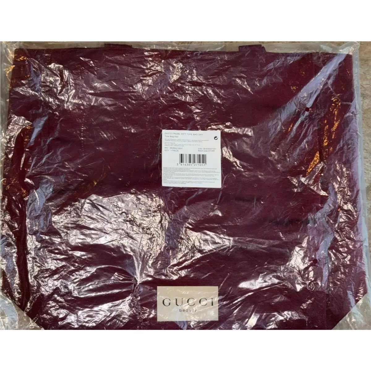 Gucci Beauty Red Burgundy Tote Bag Recycled Polyester Gwp Vip Gift