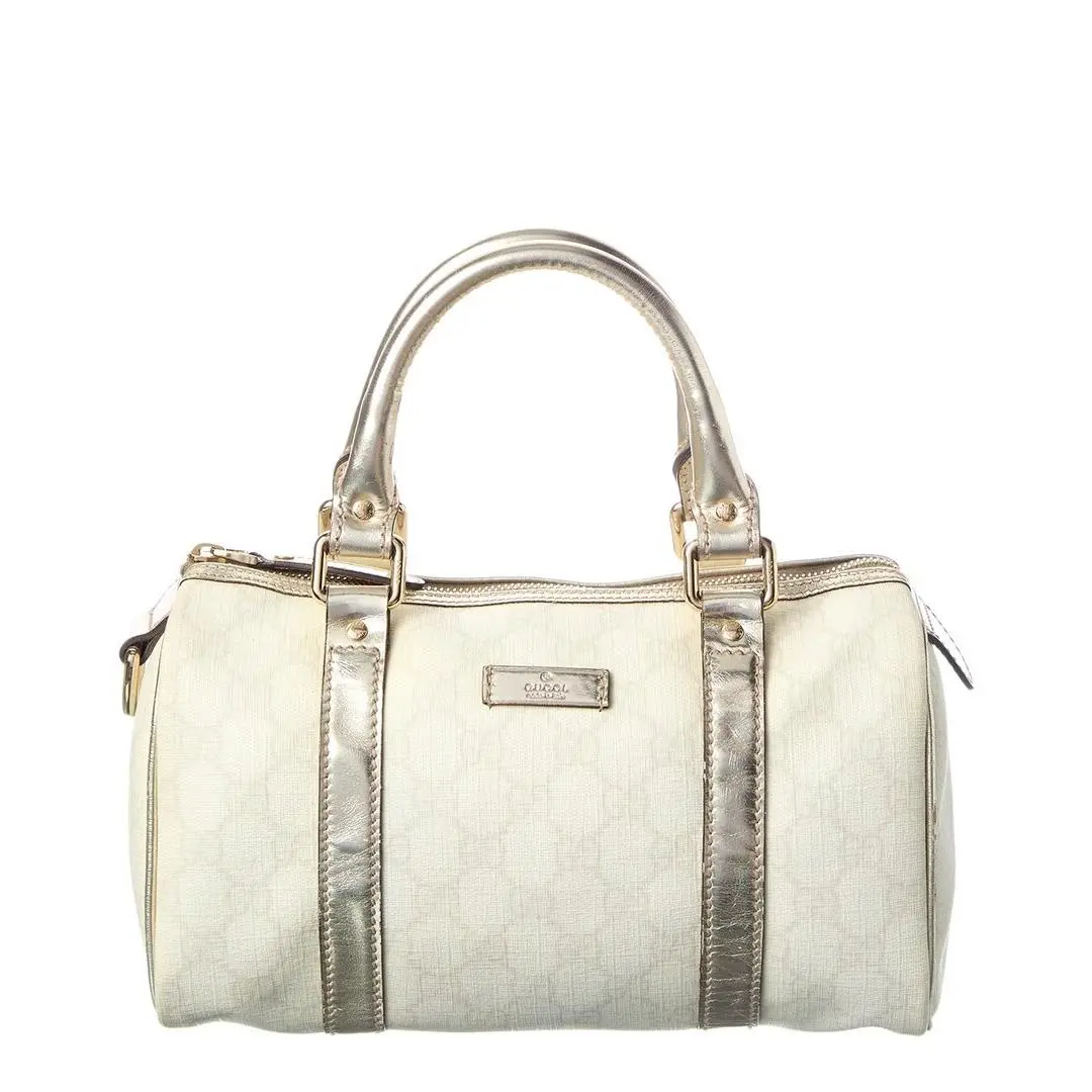 Gucci Silver and White Monogram Canvas Gg Tote Pre-loved Women`s