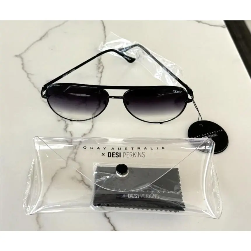 Quay Australia High Key Aviator Sunglasses Black Fade w/ Case