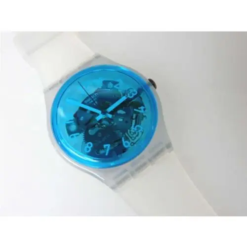 Retro-bianco Stunning Blue Swatch with White Ribbed Silicone Strap Nib-rare