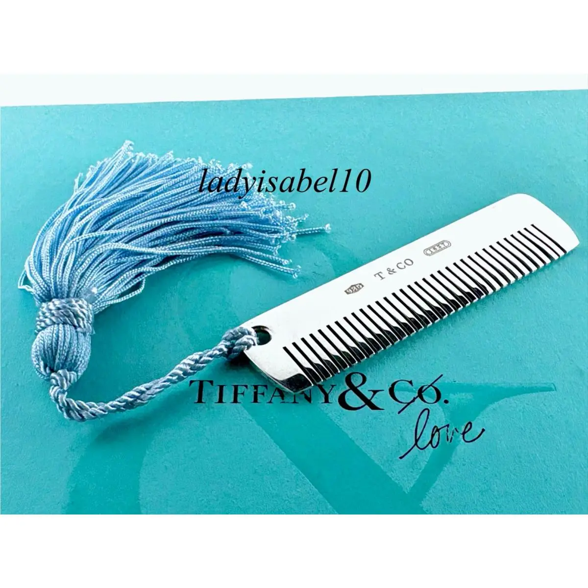 Tiffany Co. Baby Comb Brush Blue Tassel Sterling Silver Spain W/box -authentic