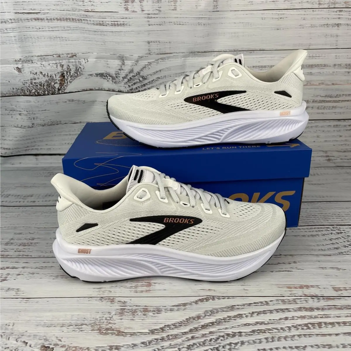 Brooks Ghost 18 Womens 9B Running Shoes White Black Rose Gold