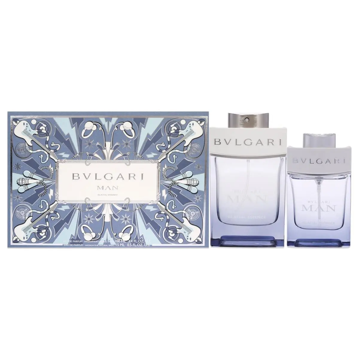Bvlgari Man Glacial Essence Men 3.4oz Edp Spray 0.5oz Edp Spray 2 Pc Gift Set