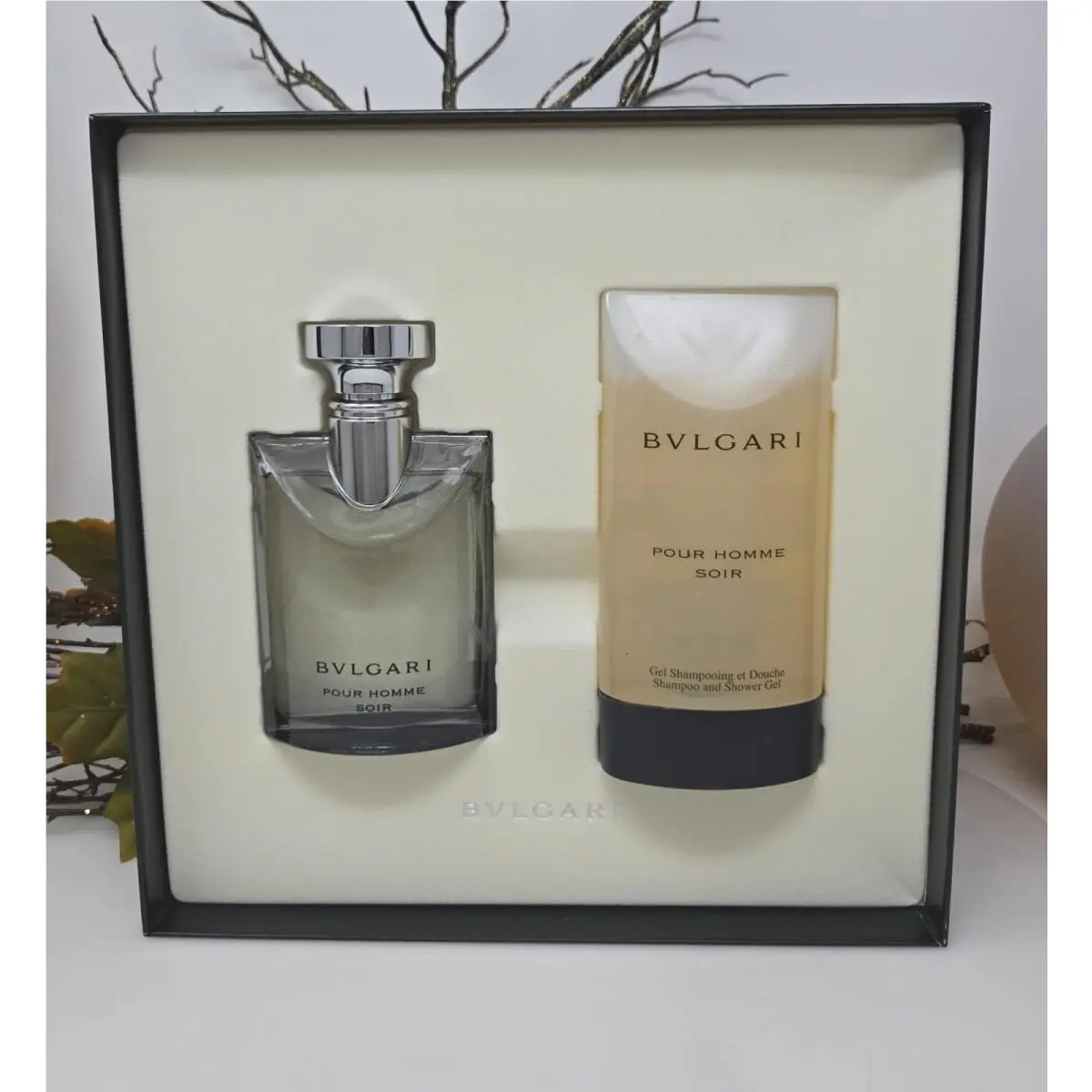 Bvlgari Pour Homme Soir 3.4oz Edt 6.8oz S/g Woody Floral Musk Gift Set For Men