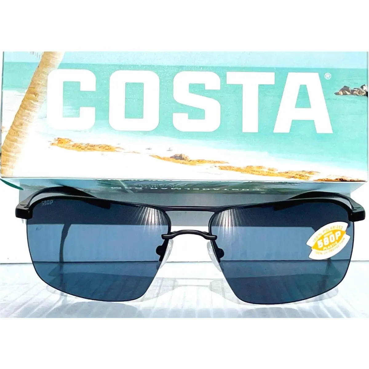 Costa Del Skimmer Matte Black Aviator Polarized Gray 580P Sunglass Skm 11