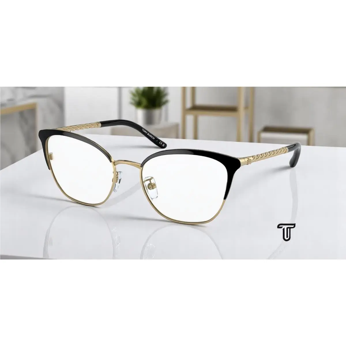 Tory Burch TY1076 3339 Shiny Gold Black Demo Lens 53 mm Women`s Eyeglasses