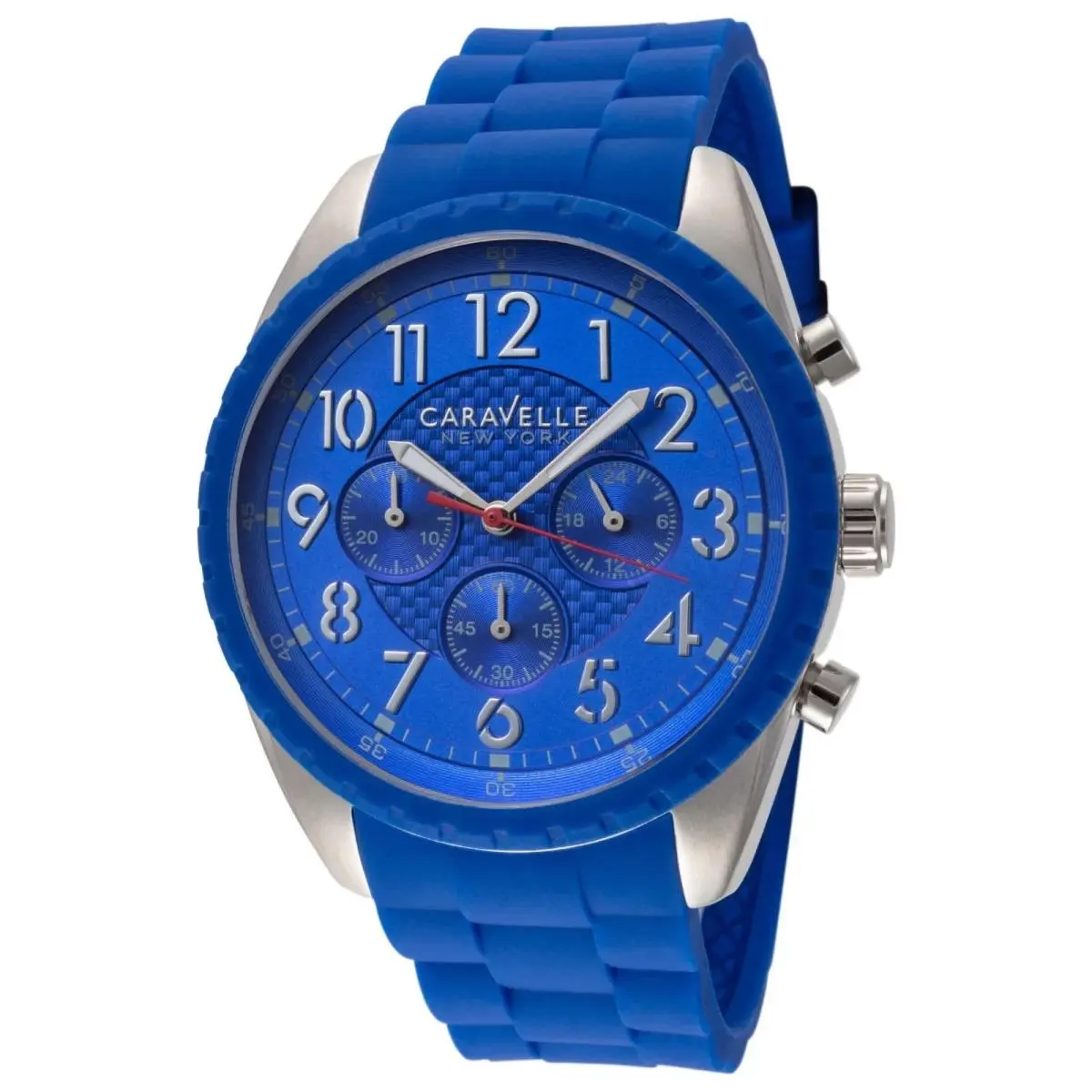 Caravelle York by Bulova 43A121 Chronograph Blue Silicone Mens Watch