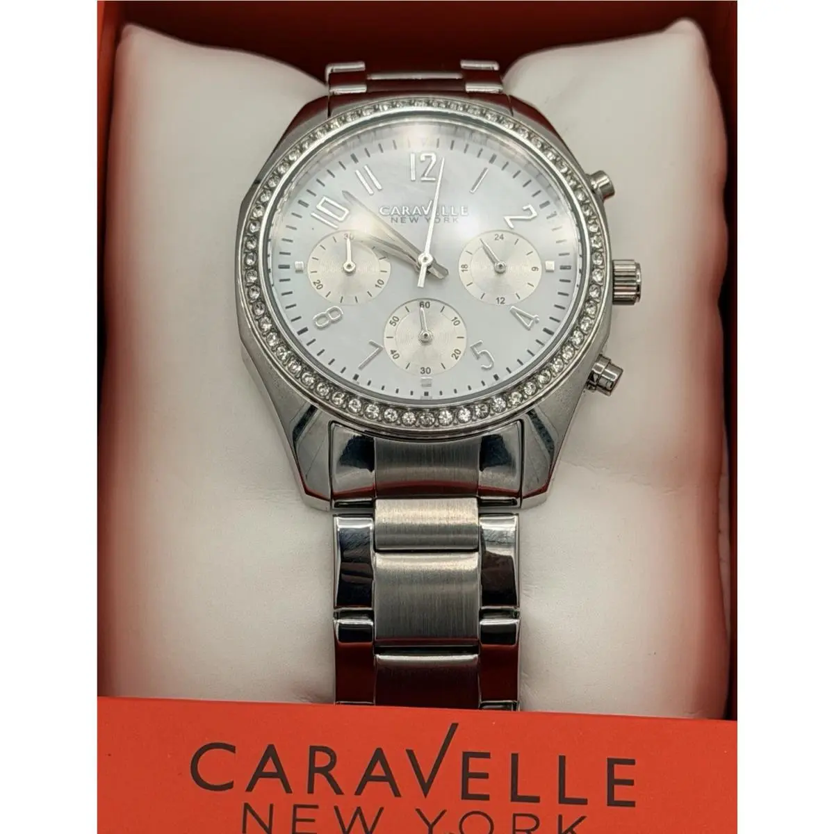 Caravelle by Bulova Womens Watch Mother of Pearl Dial Crystal Accented Bezel