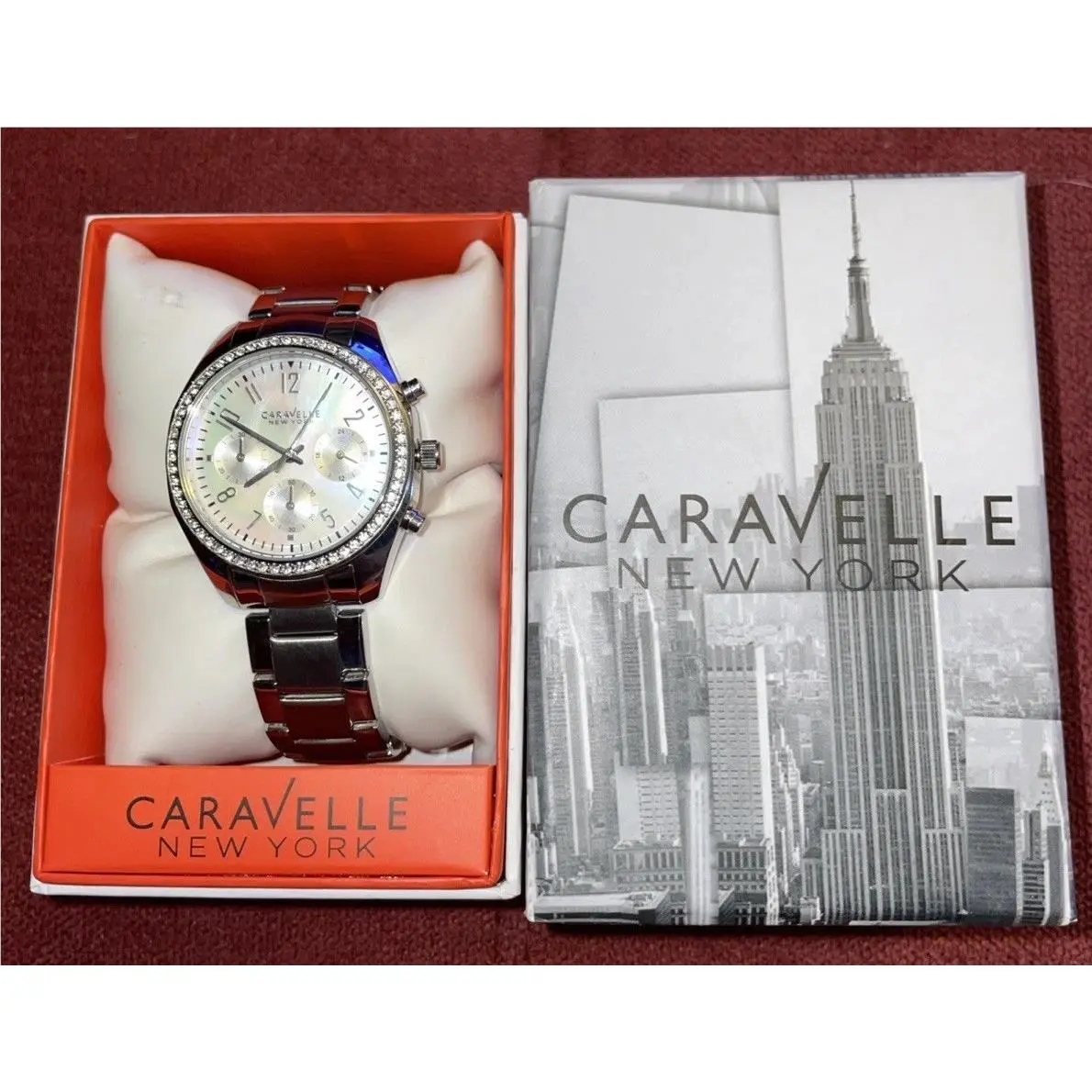 NY by Bulova Chrono 43L159 Watch Silver Tone Mop Crystals Box1 by Caravelle