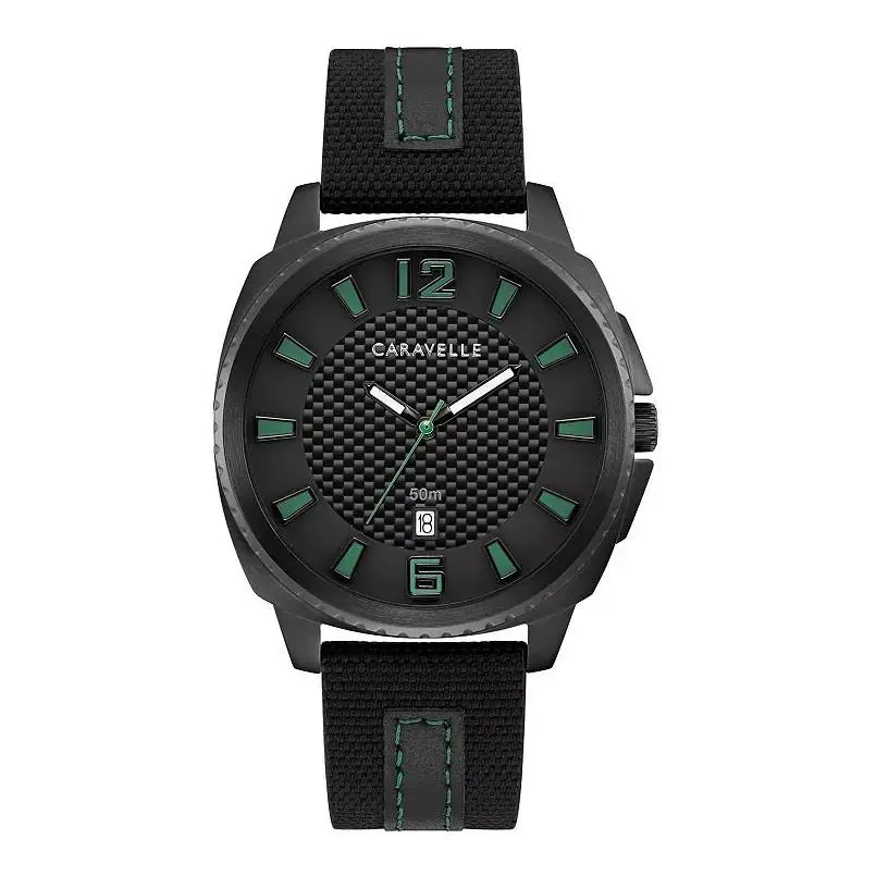Caravelle by Bulova Mens 45B155 Black IP Stainless Carbon-fiber Quartz Watch