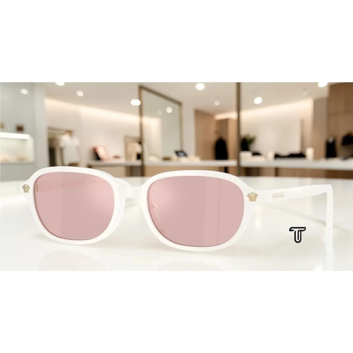 Versace VE4514D 55441T White Talc Pink Mirror Gold 53 mm Women`s Sunglasses