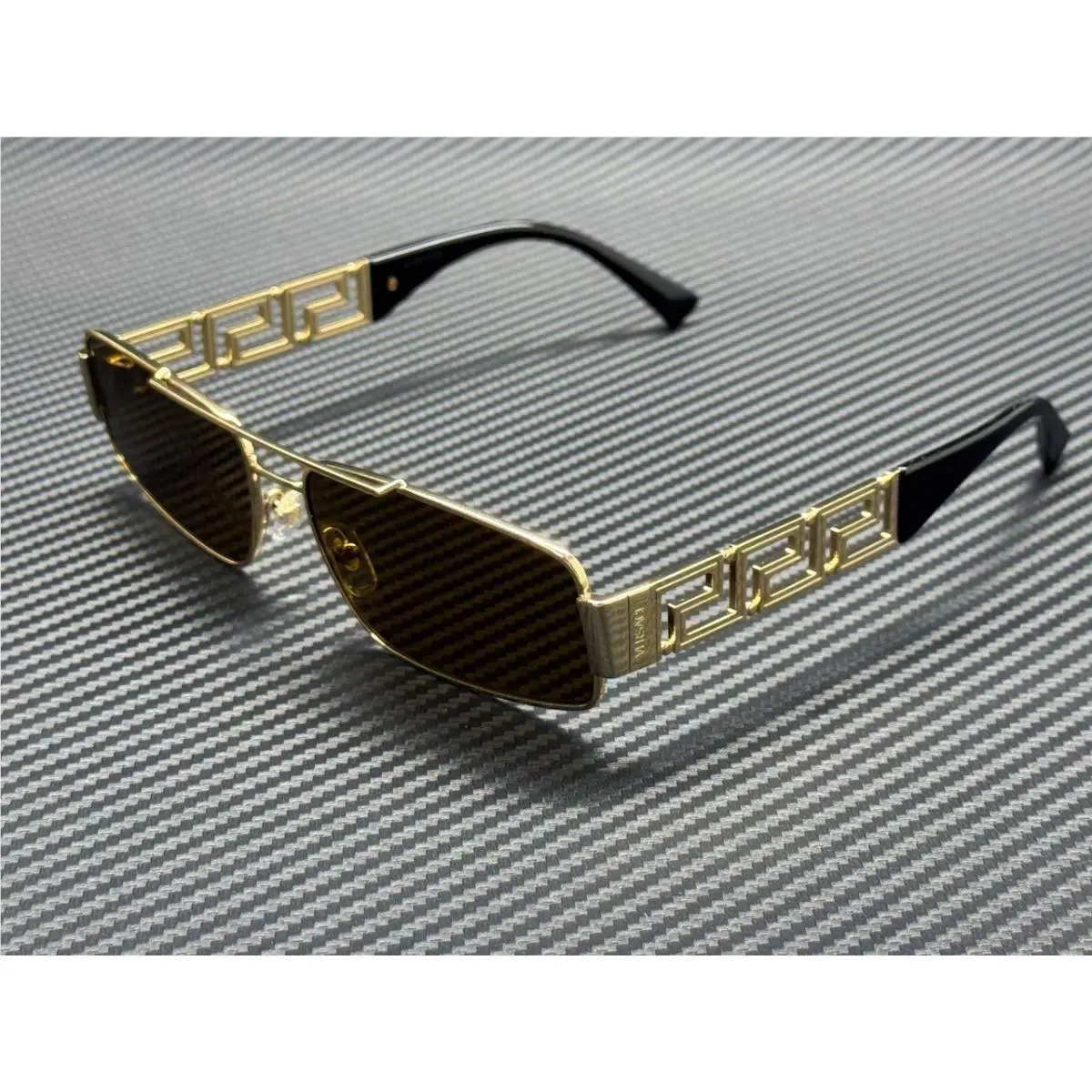 Versace VE2257 100273 Gold Dark Brown Men`s 60 mm Sunglasses