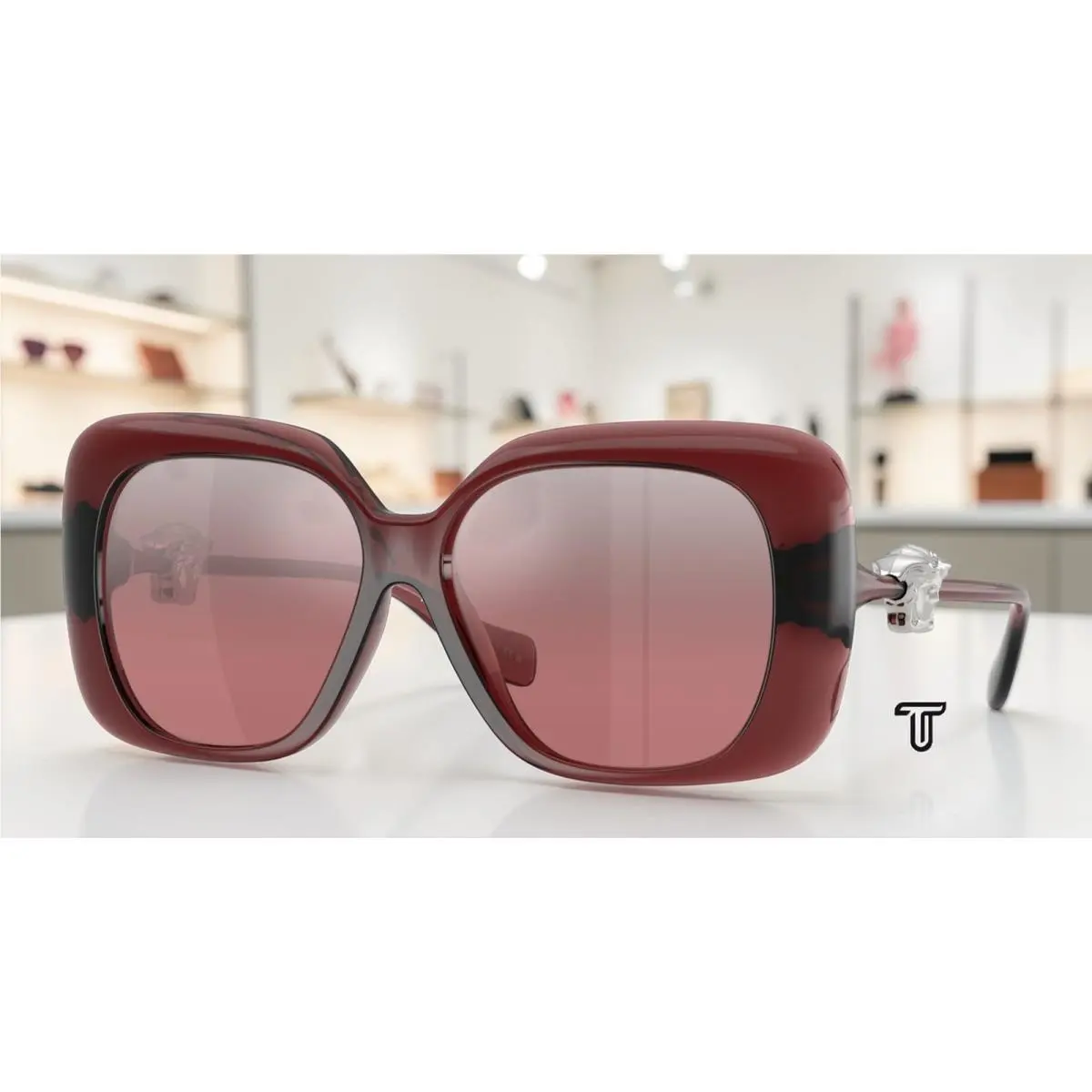 Versace VE4499U 55397E Transparent Red Pink Silver Grad 57 mm Women`s Sunglasses
